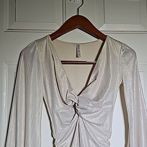 Lucy‎ in the Sky Cream Ruched Bodycon Long Sleeve Mini Dress Size XSmall - Picture 8 of 11